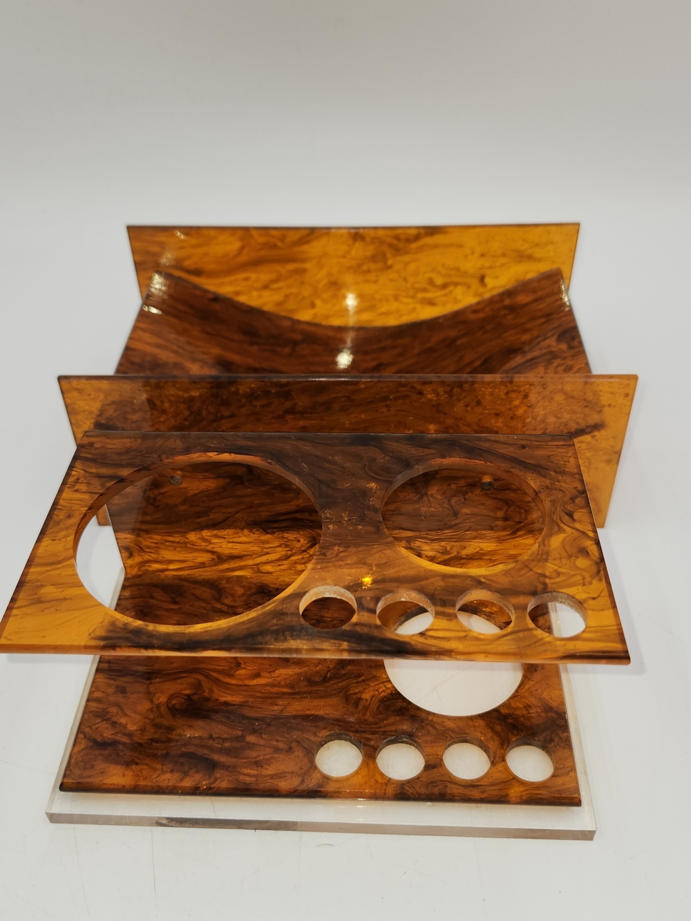 2 Vtg Tortoise Shell Acrylic Make Up Bathroom Vanity Tray Organizer Soap Dish